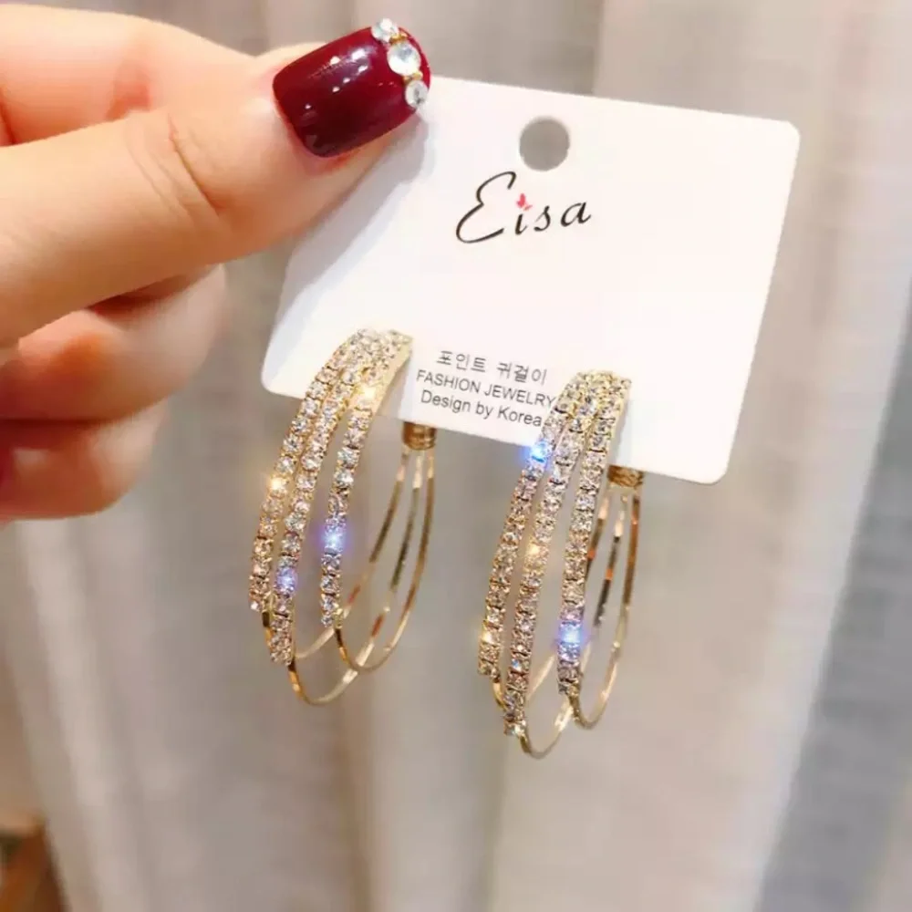 New 18k gold plated diamond hoop earrings - Picture 5 of 5